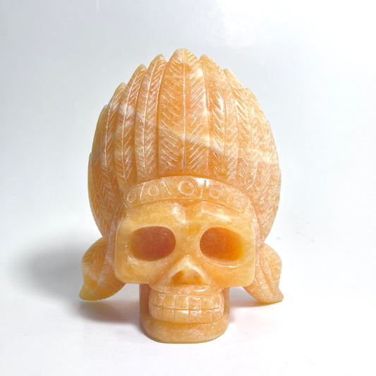 Orange Calcite | Skull Carving