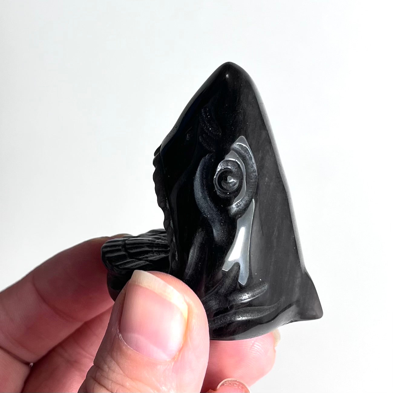 Silver Sheen Obsidian | Shark Carving