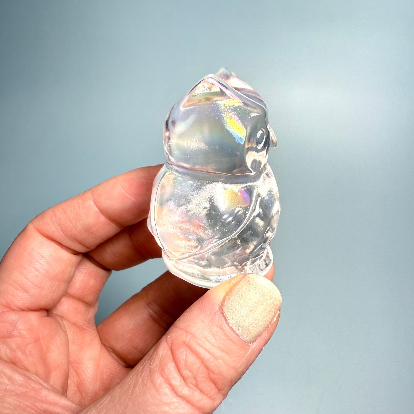 Aura Smelt Quartz | Owl Carving - Crystal bird