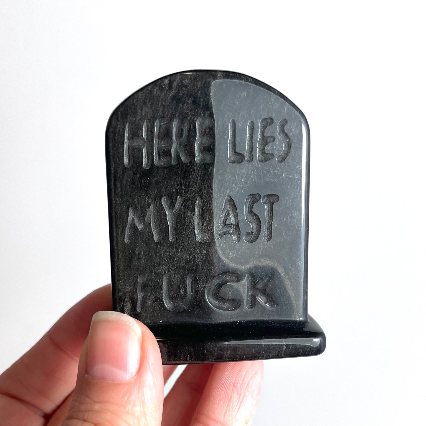 Silver Sheen Obsidian  | Tombstone Carving