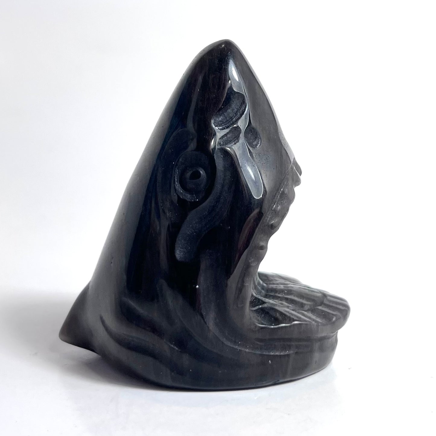 Silver Sheen Obsidian | Shark Carving