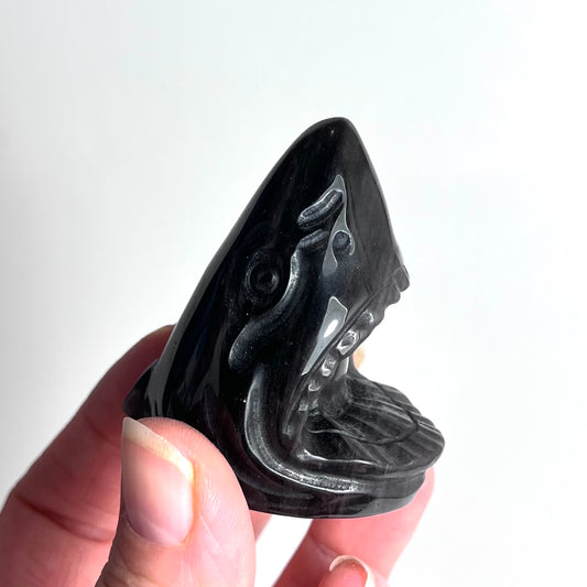 Silver Sheen Obsidian | Shark Carving