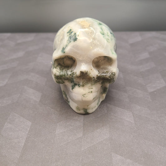 Druzy Moss Agate |  Skull carving