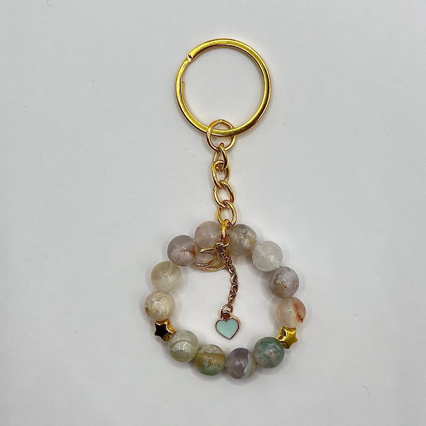 Flower Agate |  Stars and Moon Collection Keychain