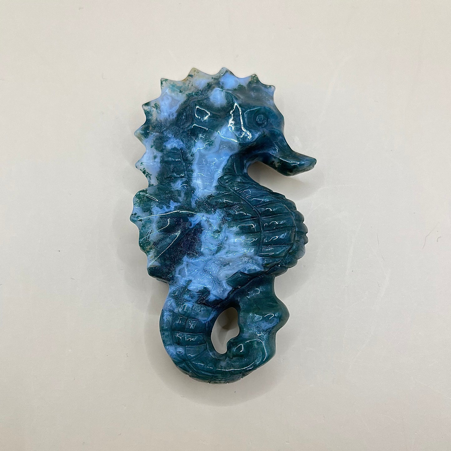 Moss Agate | Sea Horse Carving